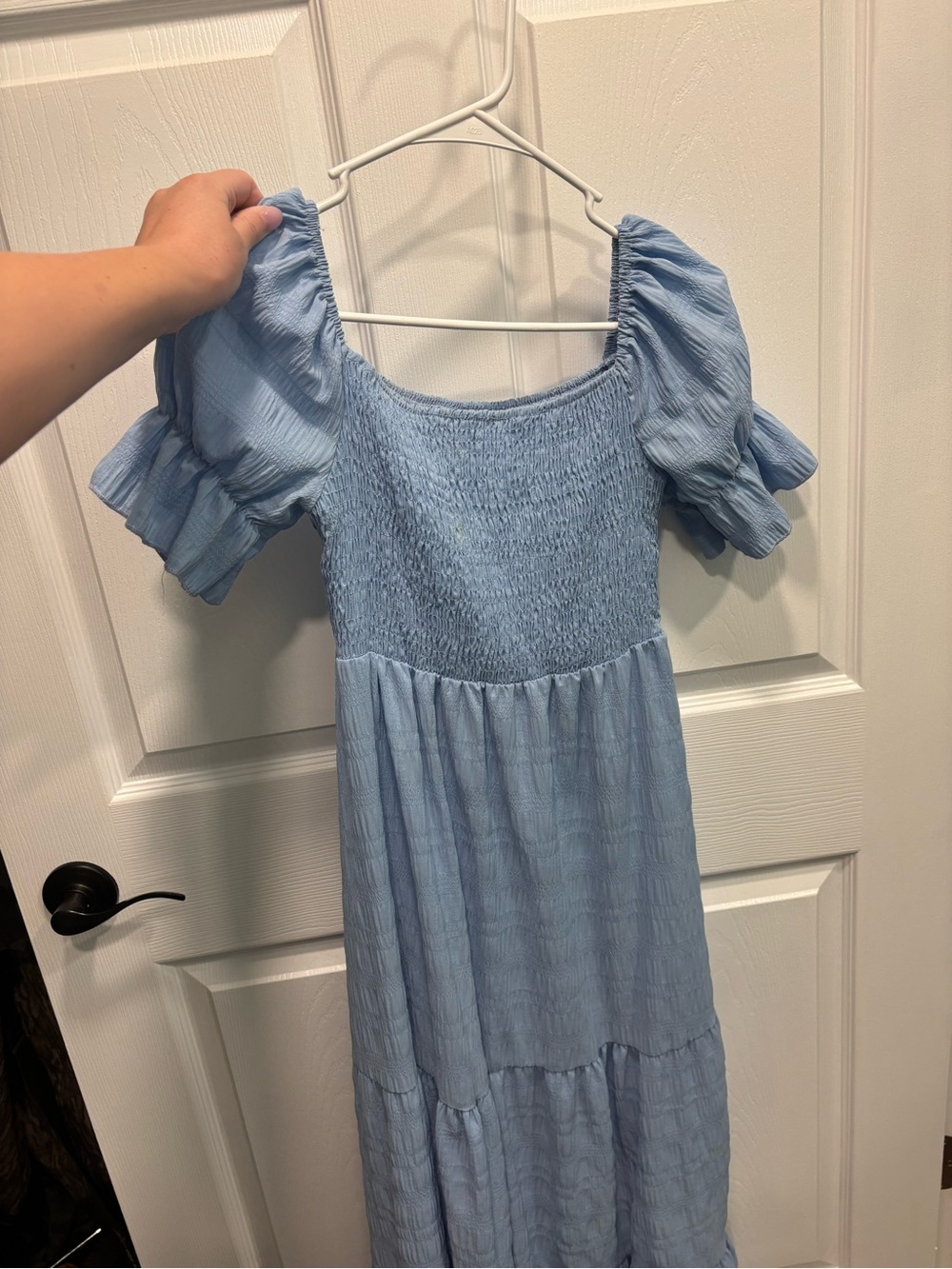SHEIN Light Blue Smocked Puff-Sleeve Maxi Dress